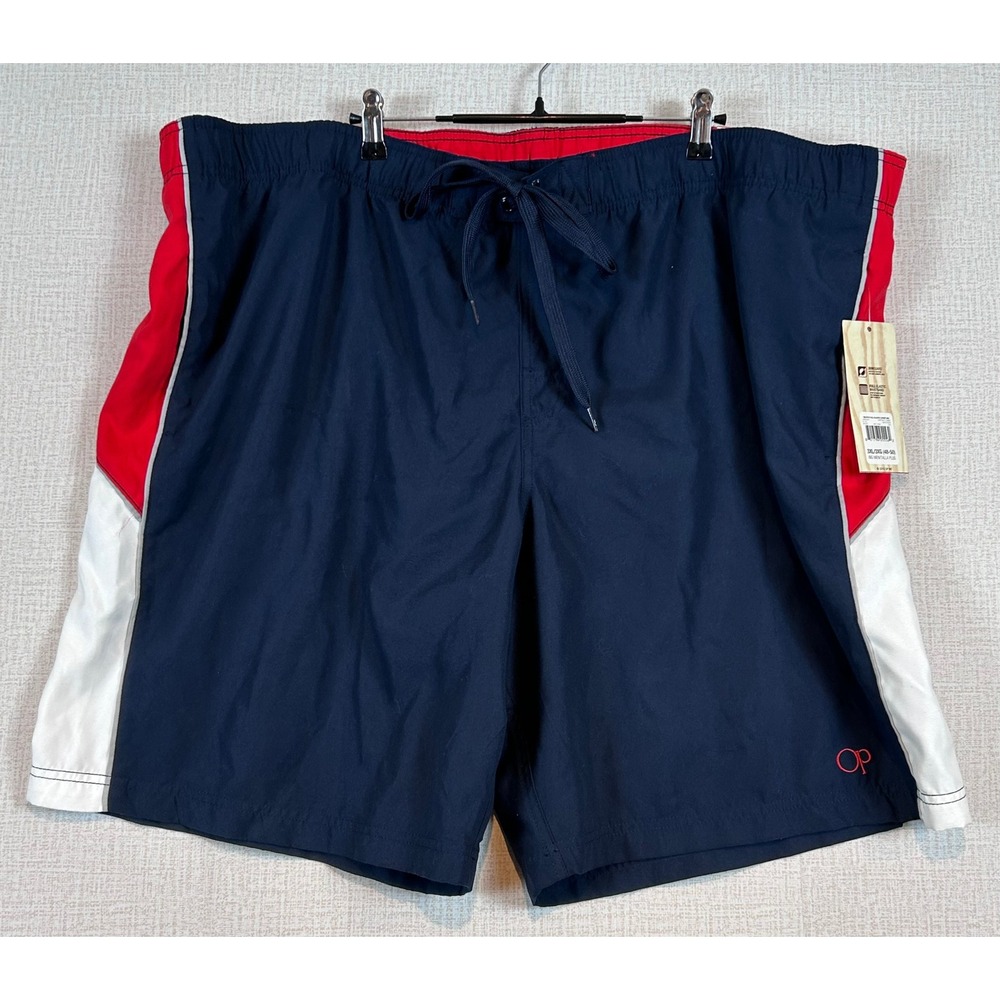 NWT Ocean Pacific Mens 3XL Swim Trunks Dark Navy Red Retro Surf Classic Sunguard